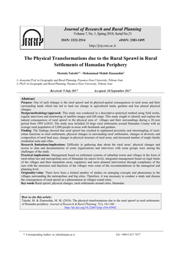 The Physical Transformations Due to the Rural Sprawl in Rural Settlements of Hamadan Periphery