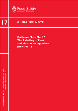 Guidance Note No. 17 the Labelling of Meat and Meat As an Ingredient (Revision 1)