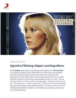 Agnetha Fältskog Släpper Samlingsalbum