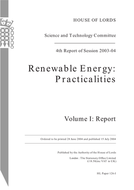 Renewable Energy: Practicalities