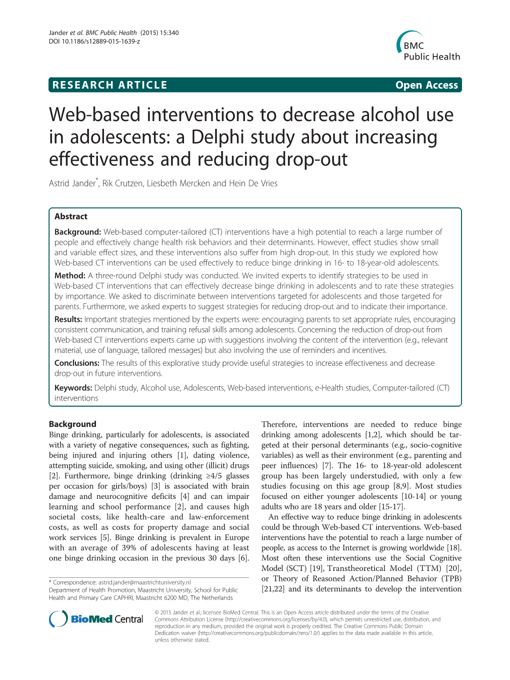 Web-Based Interventions to Decrease Alcohol Use in Adolescents