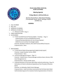 GLWA Audit Committee Meeting E-Binder