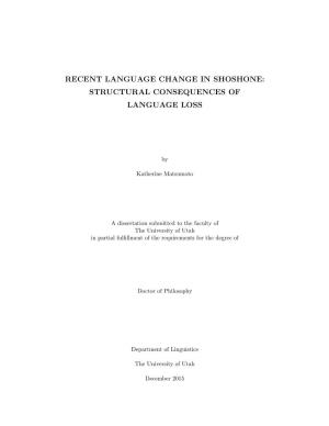 Recent Language Change in Shoshone: Structural Consequences of Language Loss