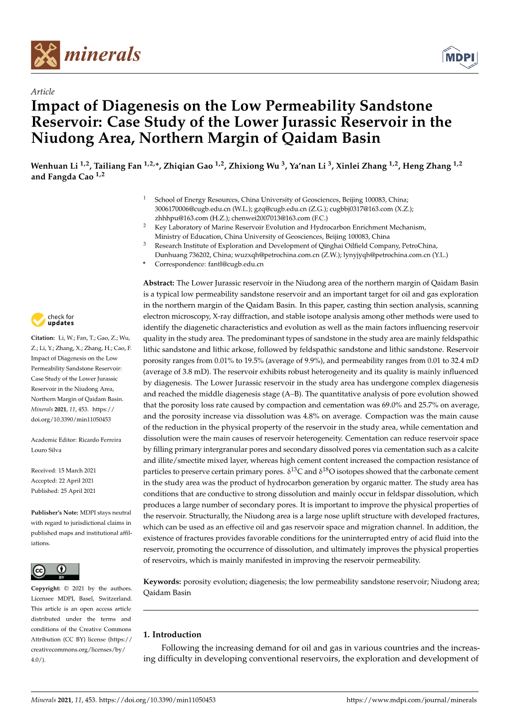 Impact of Diagenesis on the Low Permeability Sandstone Reservoir: Case Study of the Lower Jurassic Reservoir in the Niudong Area, Northern Margin of Qaidam Basin