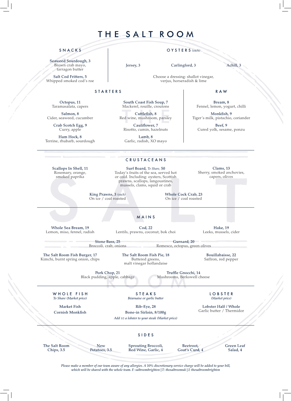 DLSMSR001 the Salt Room B4 a La Carte V2.Indd