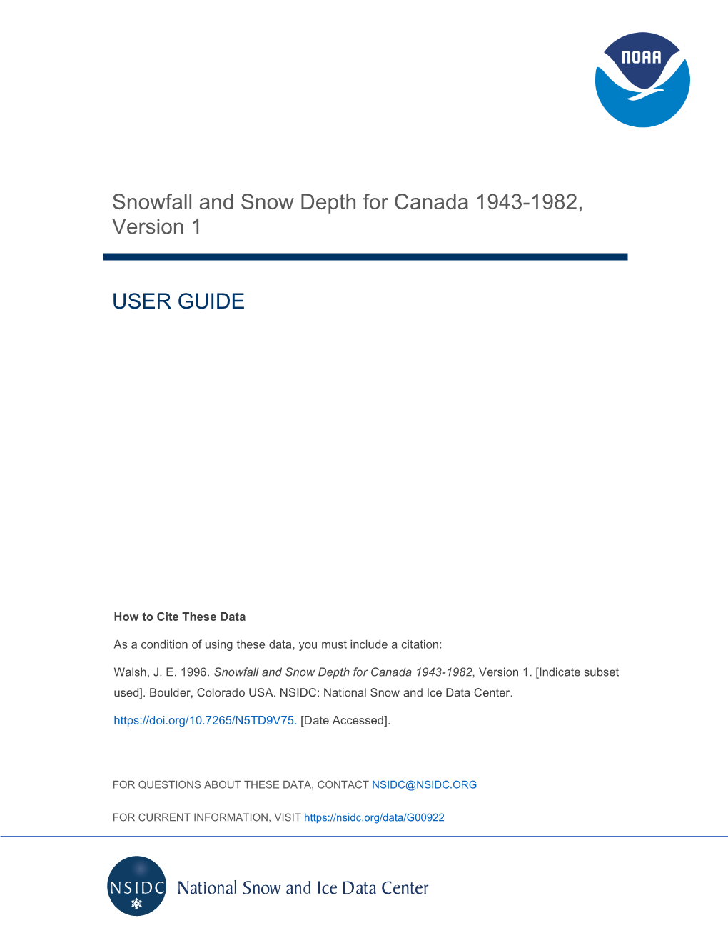 Snowfall and Snow Depth for Canada 1943-1982, Version 1 USER GUIDE