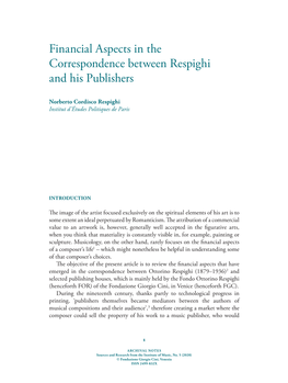 Financial Aspects in the Correspondence Between Respighi and His Publishers