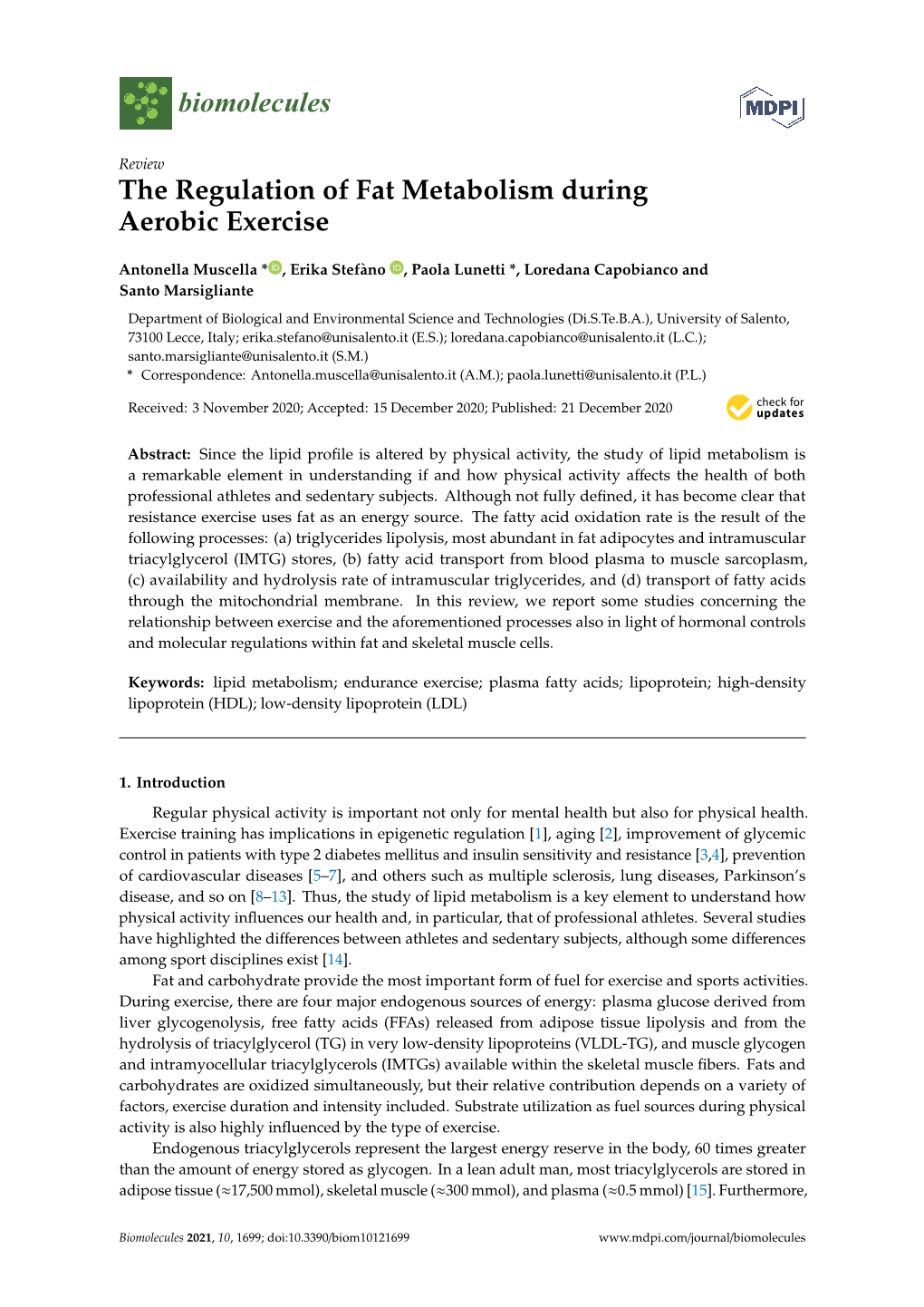 The Regulation of Fat Metabolism During Aerobic Exercise