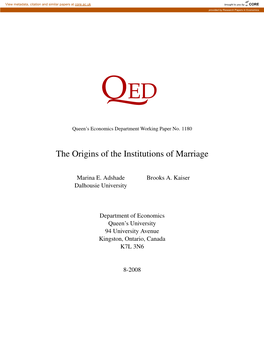 The Origins of the Institutions of Marriage