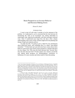 Brain Perspectives on Investor Behavior and Decision-Making Errors