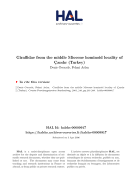 Giraffidae from the Middle Miocene Hominoid Locality of Çandır (Turkey)