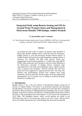 Integrated Study Using Remote Sensing and GIS for Ground Water Prospect Zones and Management in Mylavaram Mandal, YSR Kadapa, Andhra Pradesh