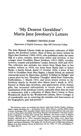 Maria Jane Jewsbury's Letters