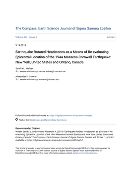 Earthquake-Rotated Headstones As a Means of Re-Evaluating Epicentral Location of the 1944 Massena-Cornwall Earthquake: New York, United States and Ontario, Canada