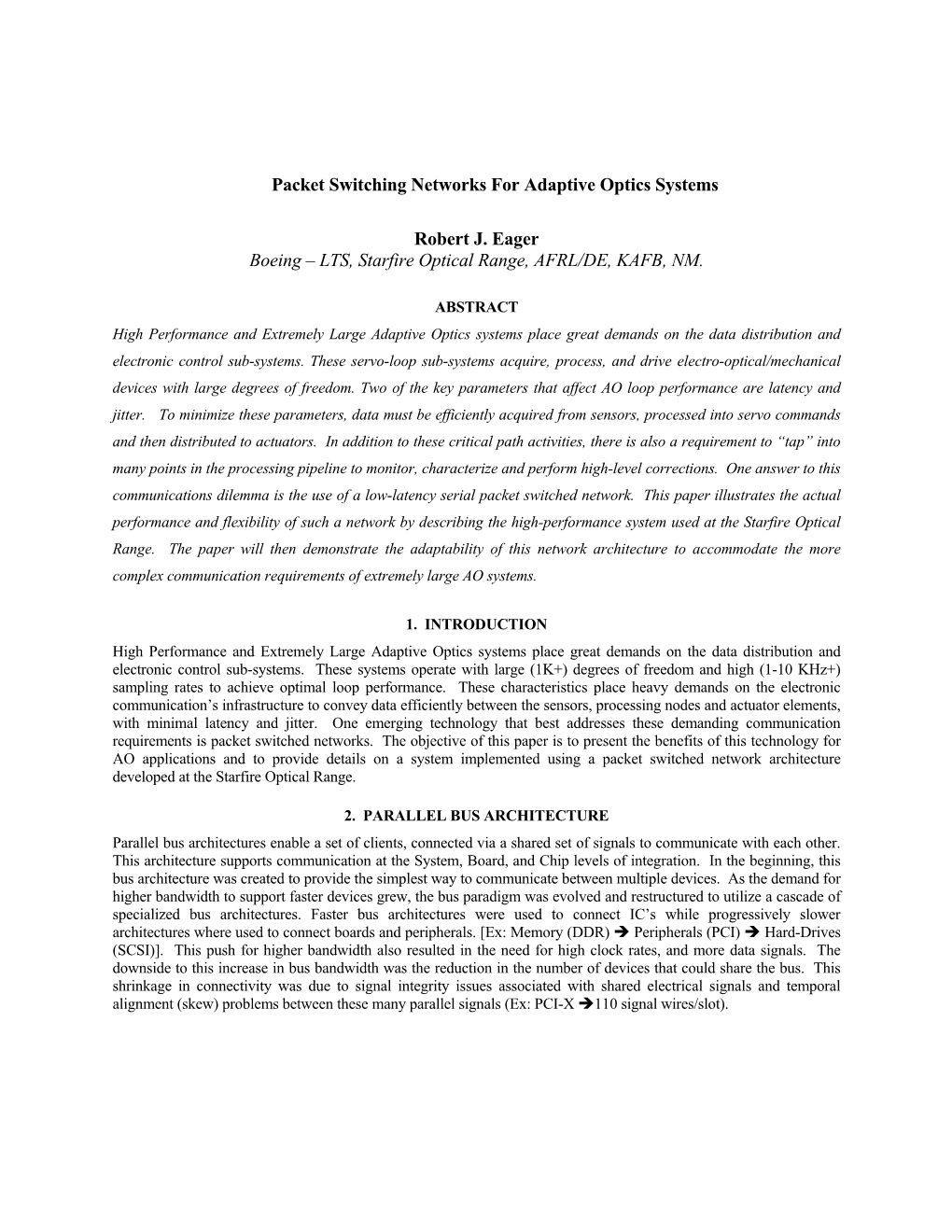 Packet Switch Fabrics for Adaptive Optics Systems