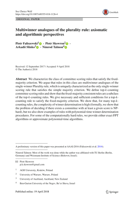 Multiwinner Analogues of the Plurality Rule: Axiomatic and Algorithmic Perspectives