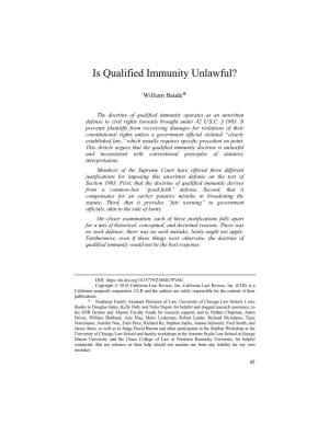 Is Qualified Immunity Unlawful?