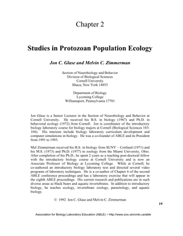 Chapter 2 Studies in Protozoan Population Ecology