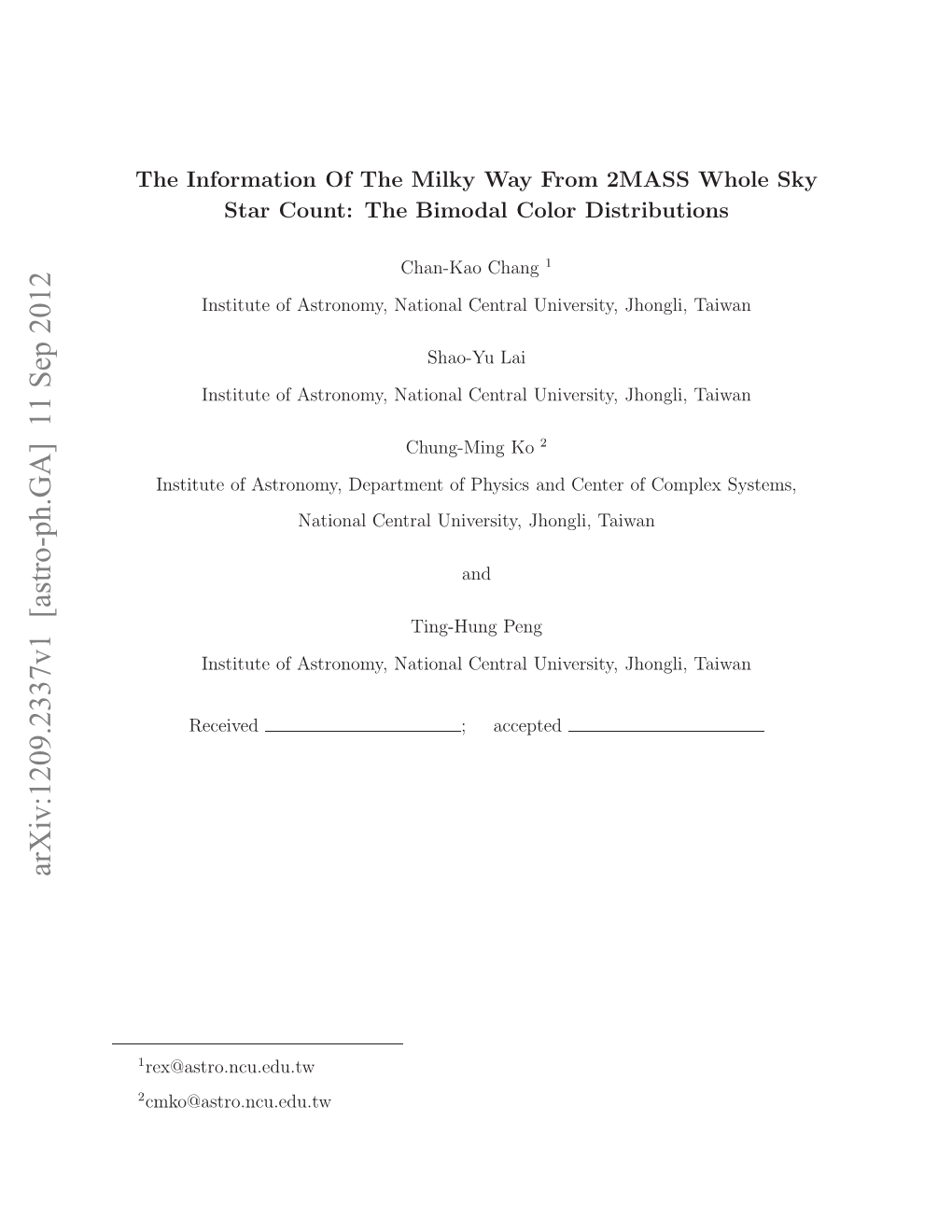 The Information of the Milky Way from 2MASS Whole Sky Star Count: the Bimodal Color Distributions