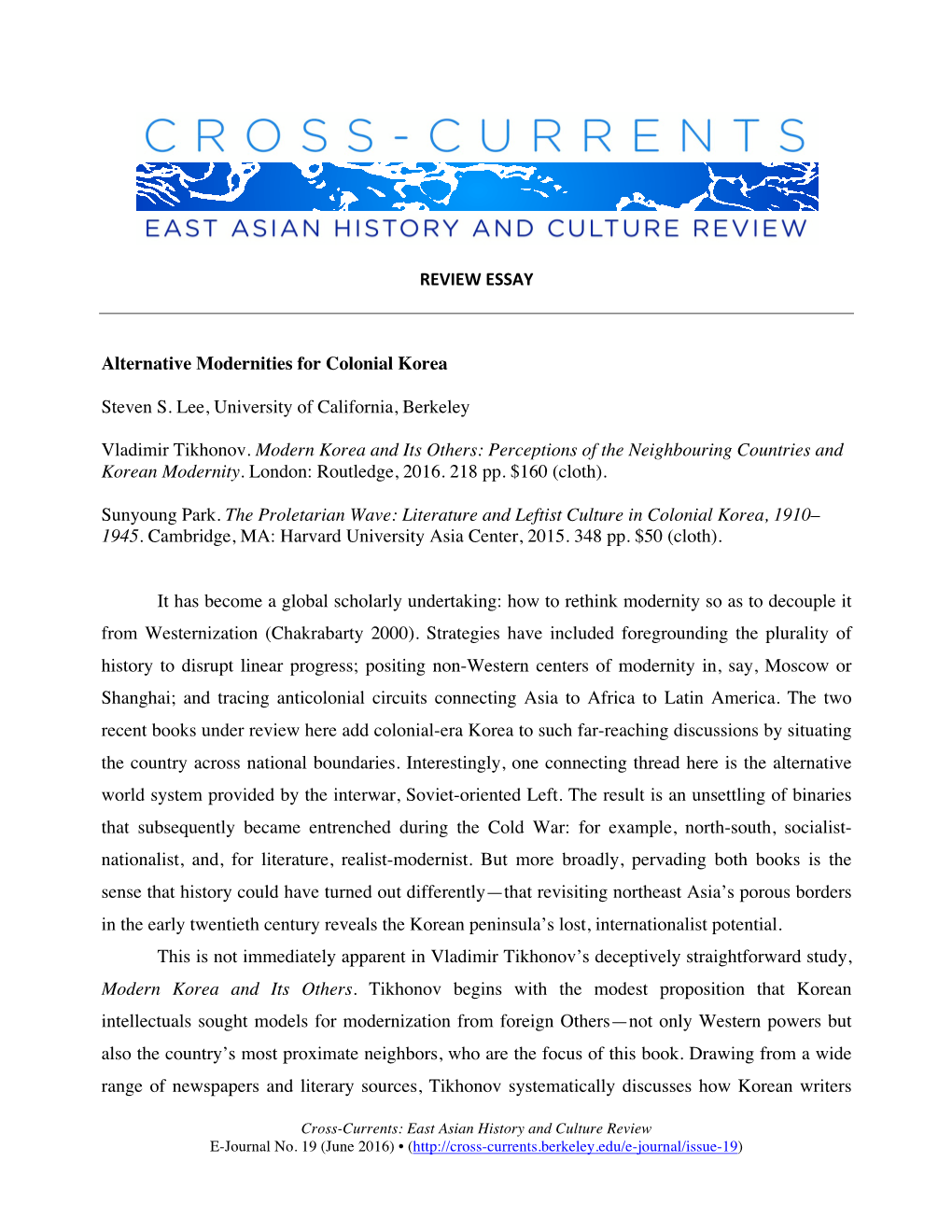 REVIEW ESSAY Alternative Modernities for Colonial Korea