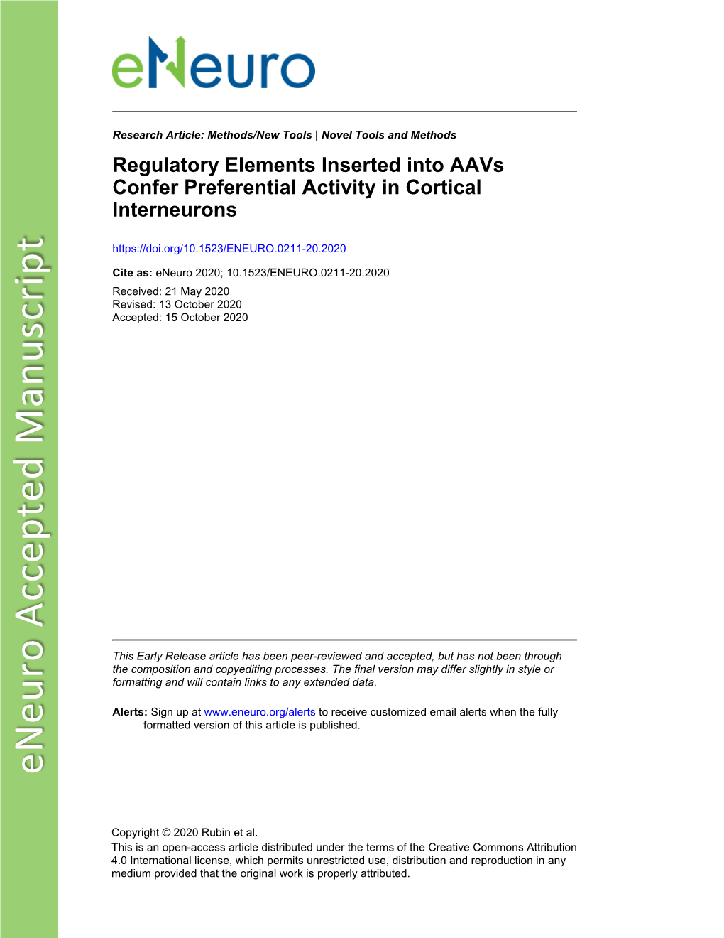 Regulatory Elements Inserted Into Aavs Confer Preferential Activity in Cortical Interneurons