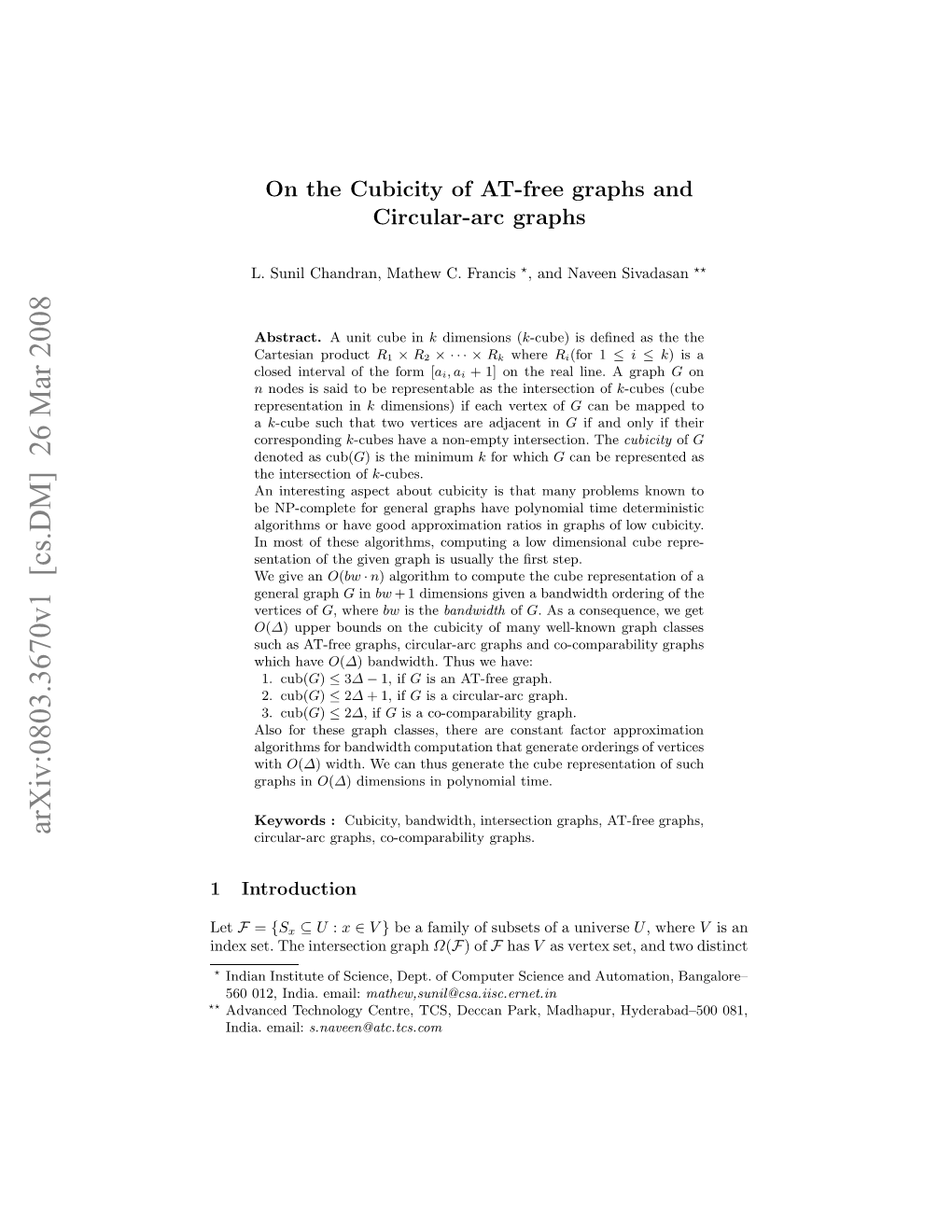 On the Cubicity of AT-Free Graphs and Circular-Arc Graphs