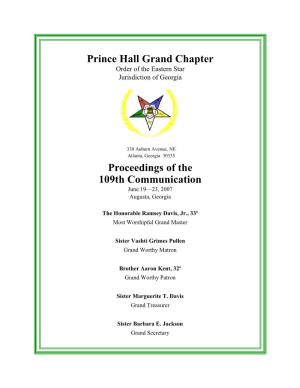 Proceedings of the 109Th Communication Prince Hall Grand