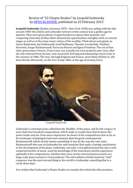 Review of “22 Chopin Studies” by Leopold Godowsky by OPUS KLASSIEK , Published on 25 February 2013