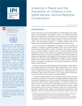 Investing in Peace and the Prevention of Violence in the Sahel-Sahara: Second Regional Conversation