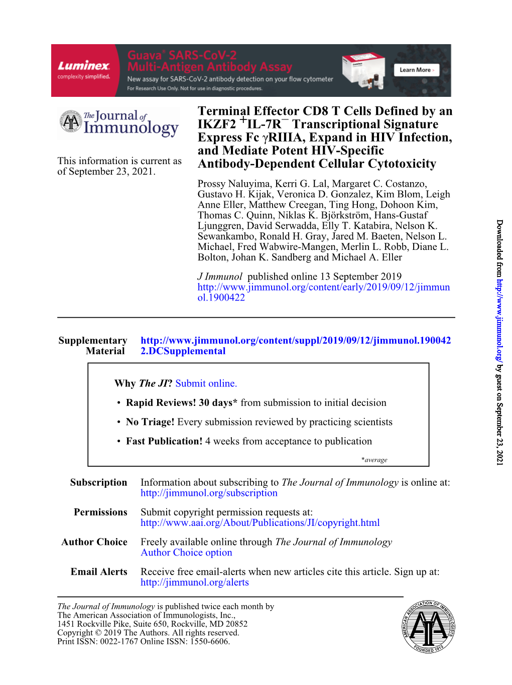 Terminal Effector CD8 T Cells Defined by an IKZF2+IL-7R