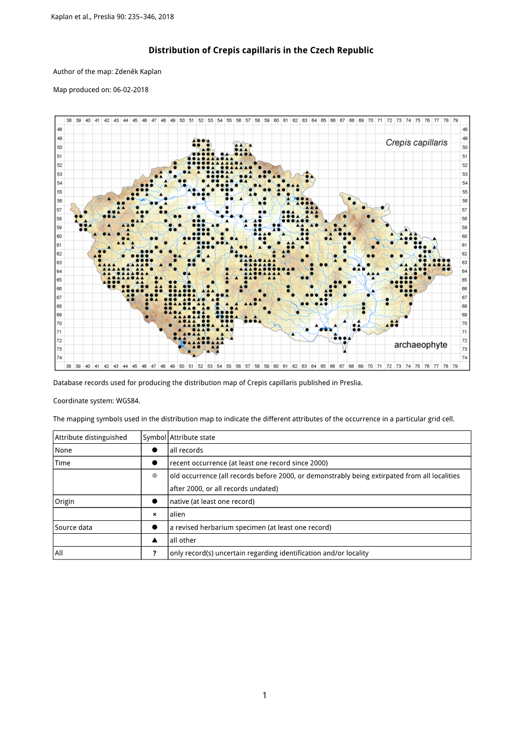 1 Distribution of Crepis Capillaris in the Czech Republic