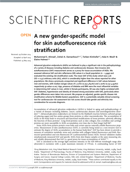 A New Gender-Specific Model for Skin Autofluorescence Risk Stratification Received: 29 October 2014 1 1,2,* 3,* 4 Accepted: 07 April 2015 Muhammad S