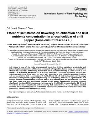 Effect of Salt Stress on Flowering, Fructification and Fruit Nutrients Concentration in a Local Cultivar of Chili Pepper (Capsicum Frutescens L.)