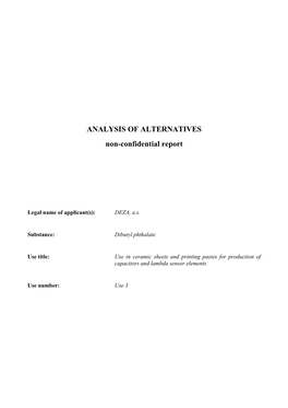 ANALYSIS of ALTERNATIVES Non-Confidential Report