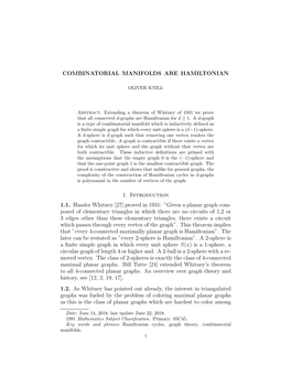 COMBINATORIAL MANIFOLDS ARE HAMILTONIAN 1. Introduction 1.1
