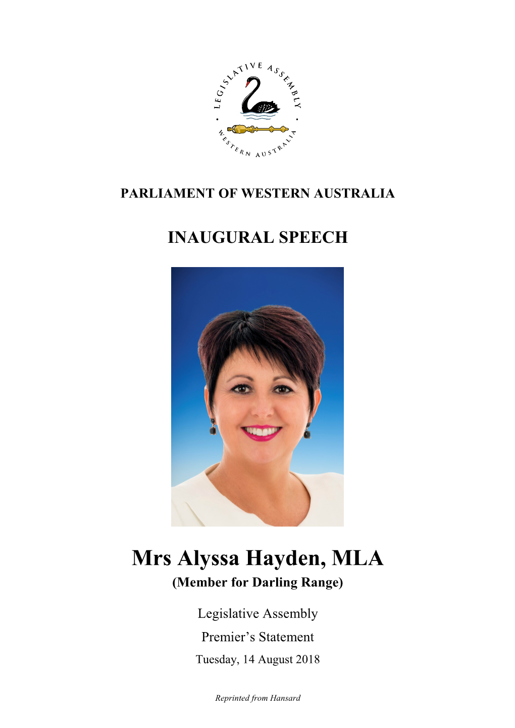 Mrs Alyssa Hayden, MLA (Member for Darling Range)