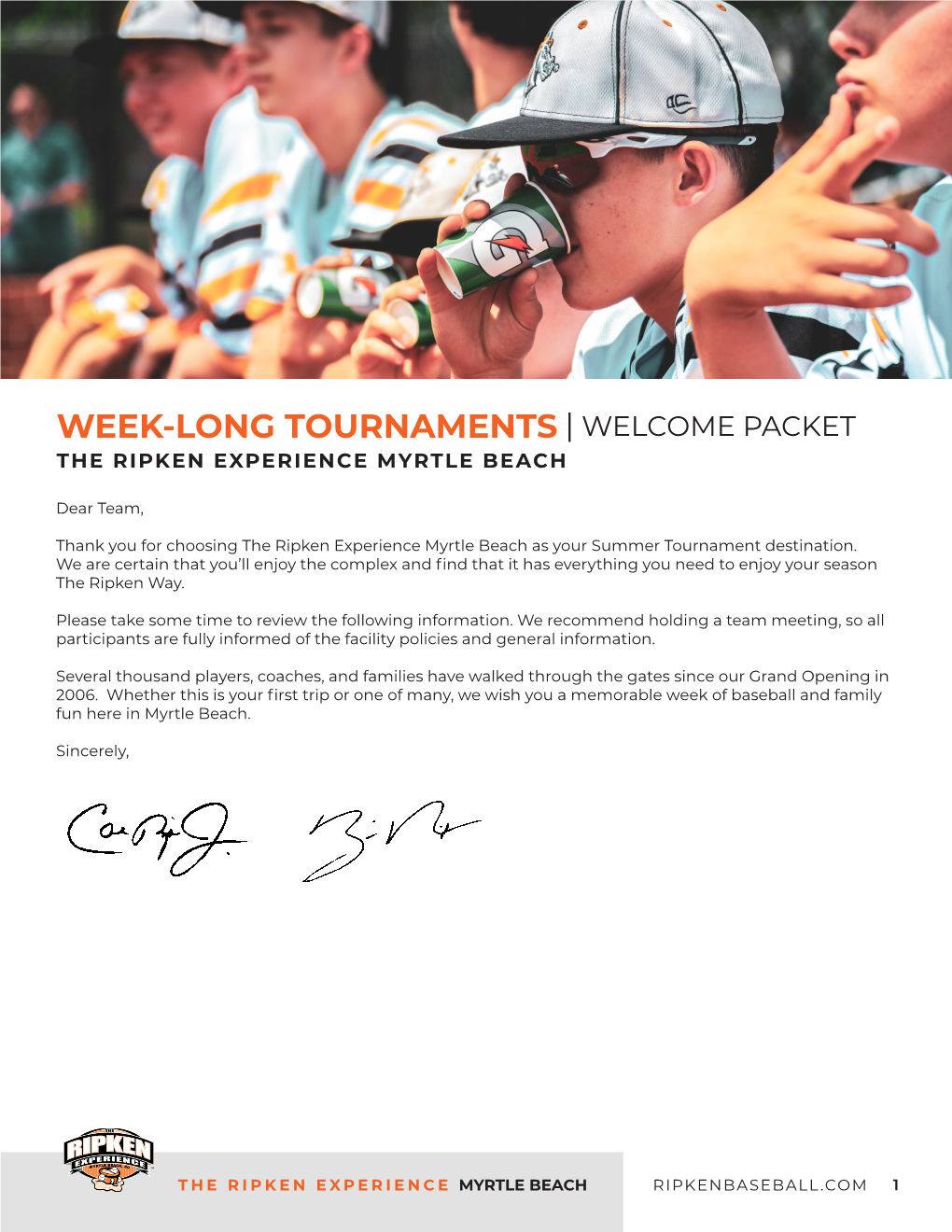 Week-Long Tournaments | Welcome Packet the Ripken Experience Myrtle Beach