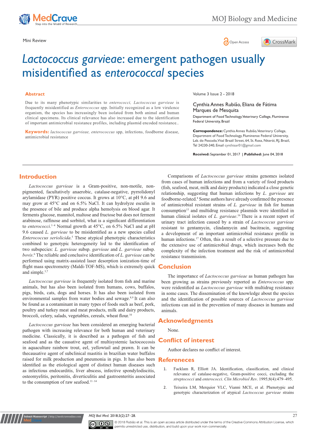 Lactococcus Garvieae: Emergent Pathogen Usually Misidentified Asenterococcal Species