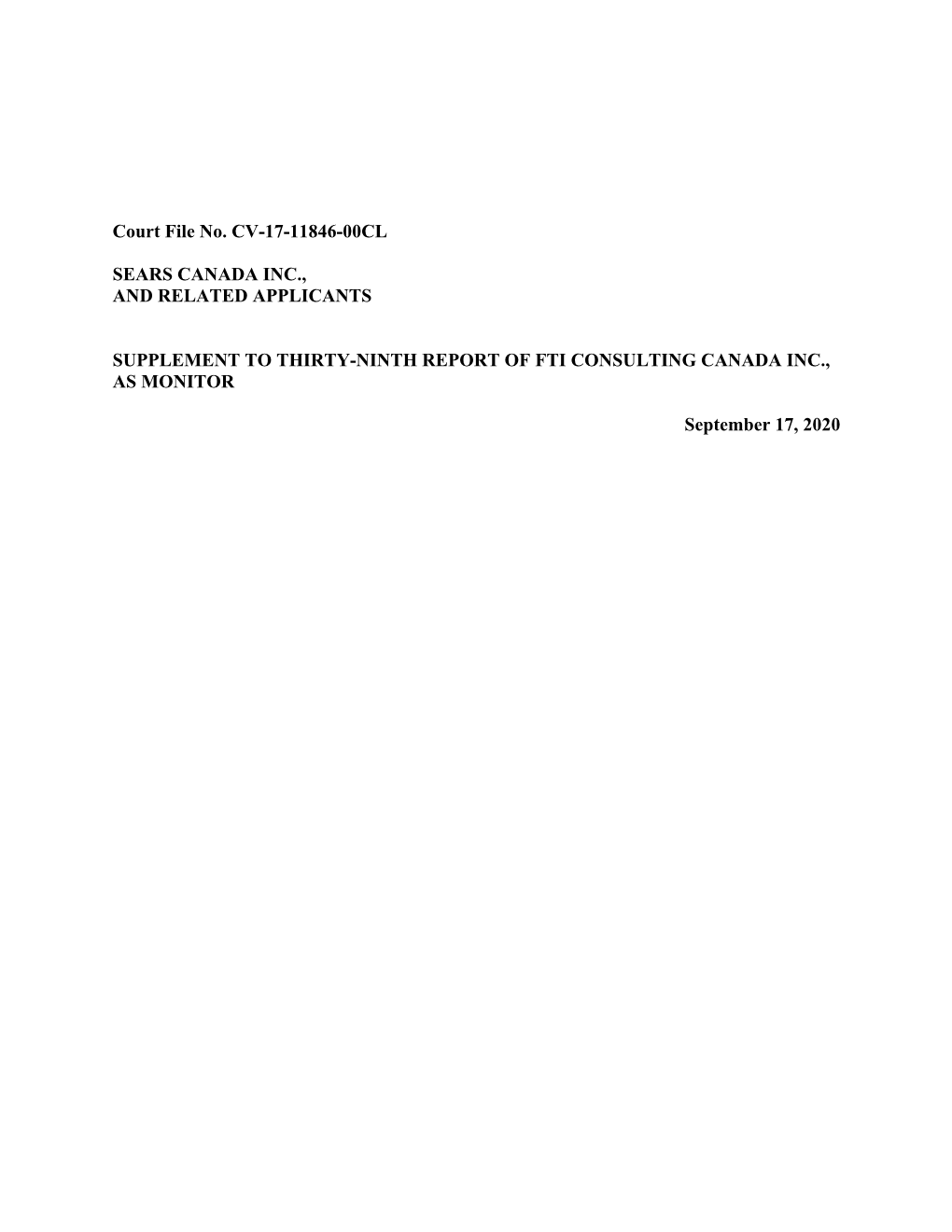 Court File No. CV-17-11846-00CL SEARS CANADA INC., AND