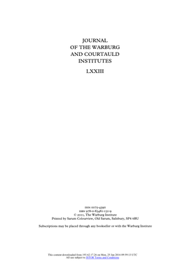 Journal of the Warburg and Courtauld Institutes Lxxiii
