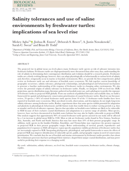 Salinity Tolerances and Use of Saline Environments by Freshwater Turtles: Implications of Sea Level Rise