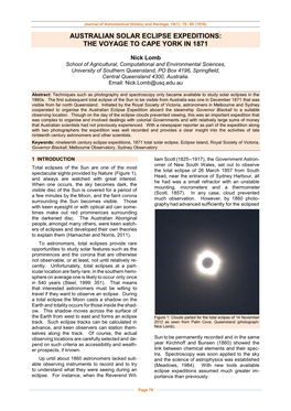 Australian Solar Eclipse Expeditions: the Voyage to Cape York in 1871