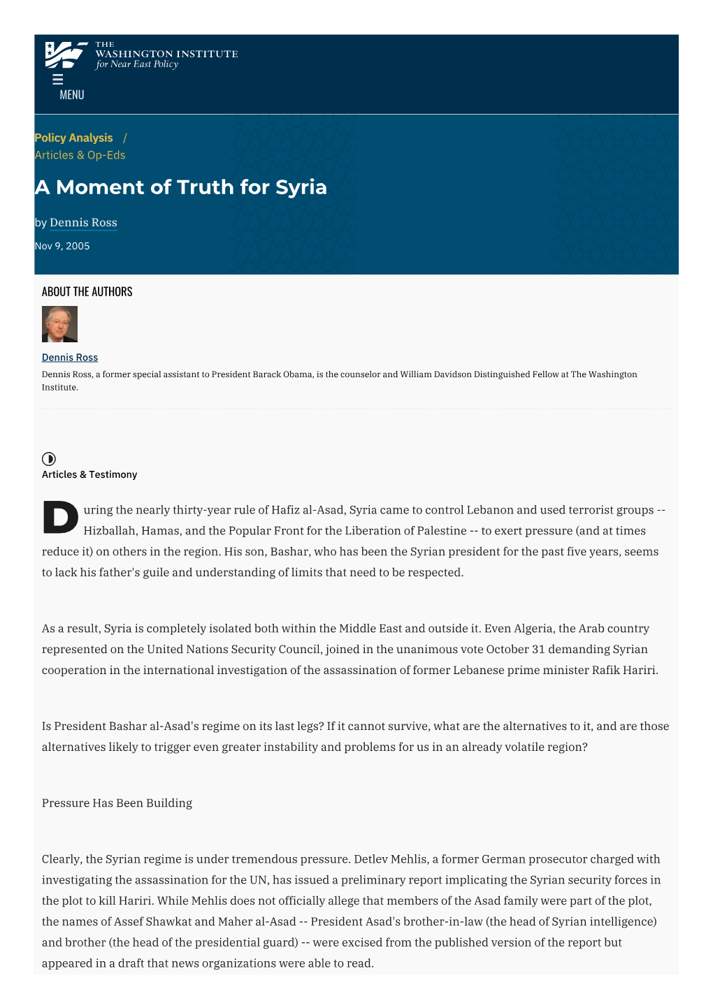 A Moment of Truth for Syria | the Washington Institute