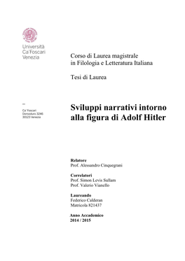 Sviluppi Narrativi Intorno Alla Figura Di Adolf Hitler