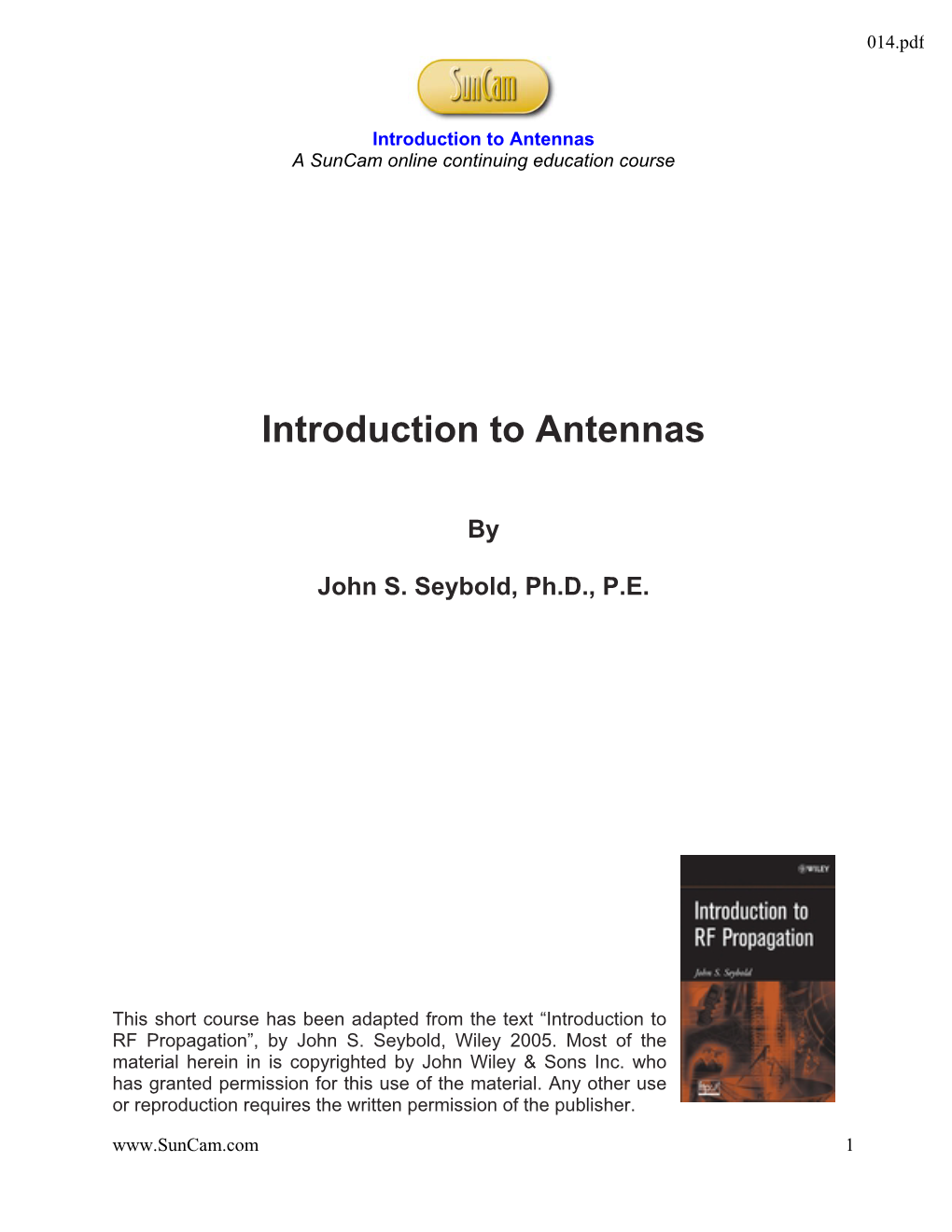 Introduction to Antennas a Suncam Online Continuing Education Course