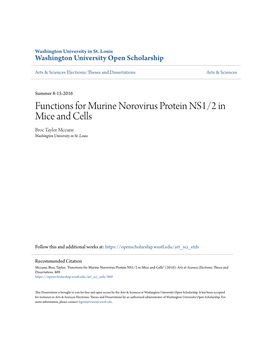 Functions for Murine Norovirus Protein NS1/2 in Mice and Cells Broc Taylor Mccune Washington University in St