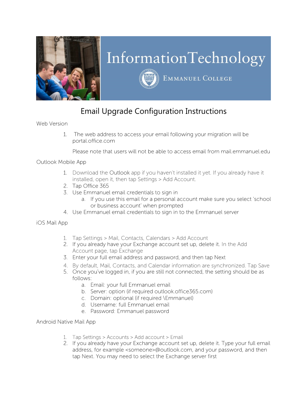 Email Upgrade Configuration Instructions