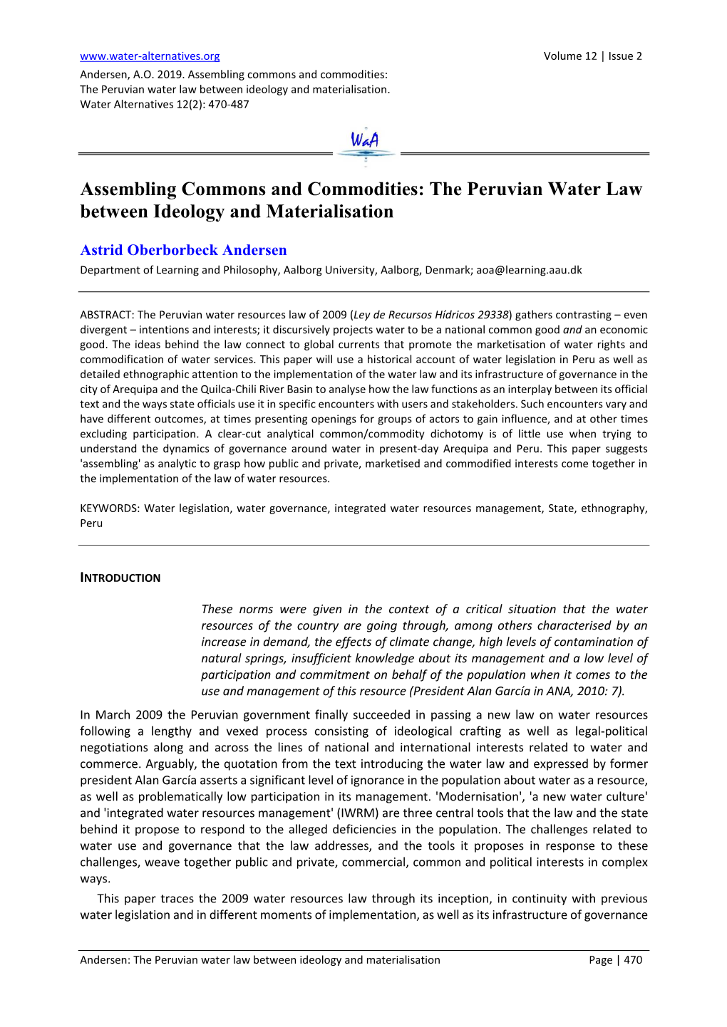 The Peruvian Water Law Between Ideology and Materialisation