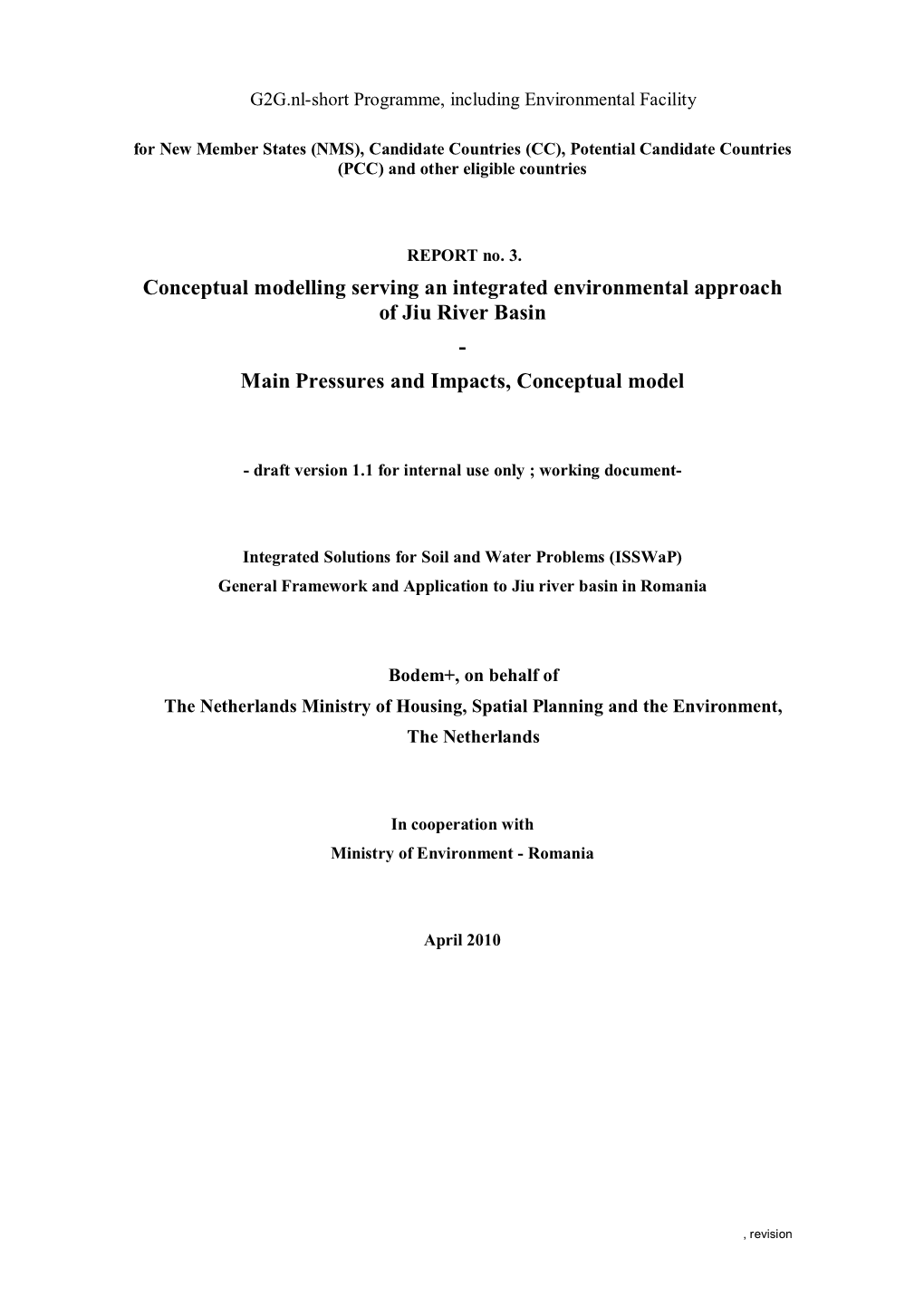 Conceptual Modelling Serving an Integrated Environmental Approach of Jiu River Basin - Main Pressures and Impacts, Conceptual Model