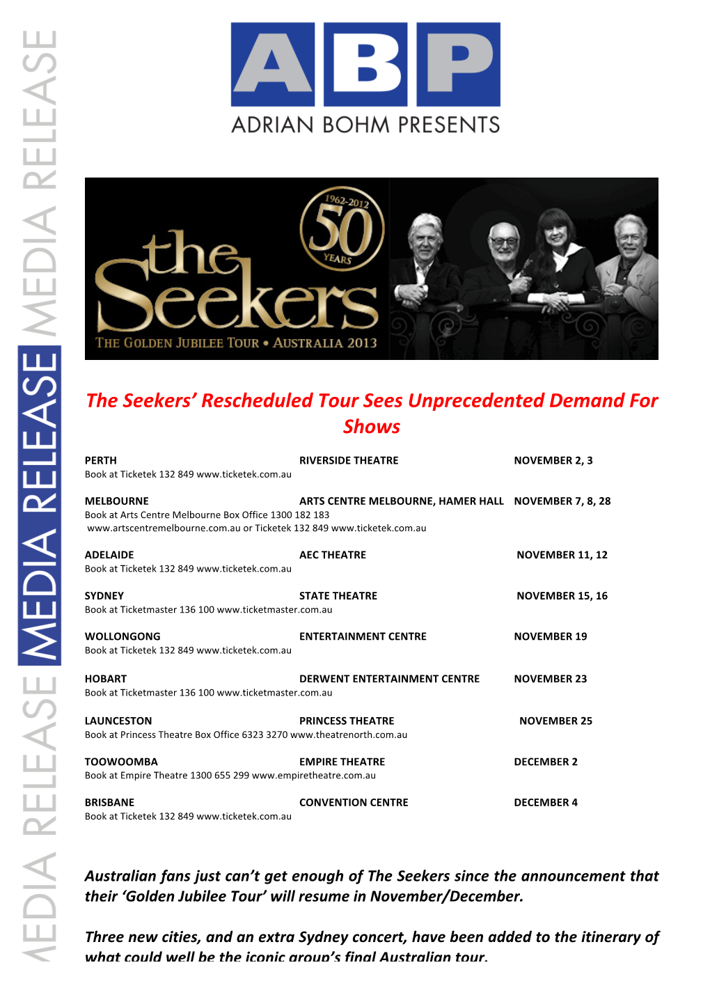 The Seekers Final Tour Release 2013
